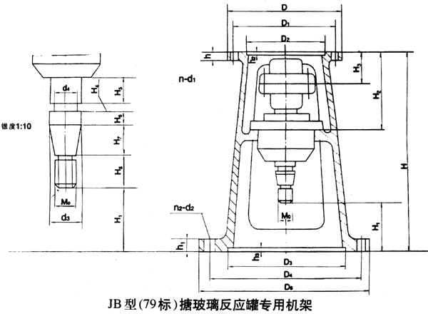 JB型(79標(biāo))搪玻璃反應(yīng)罐專用機架外形安裝尺寸