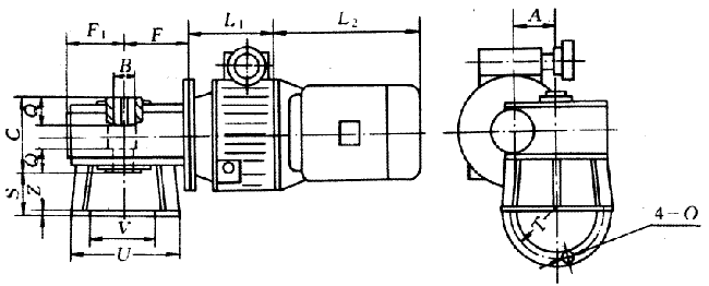 XB系列鋼球無(wú)級(jí)變速器配一級(jí)蝸輪減速器外形及安裝尺寸