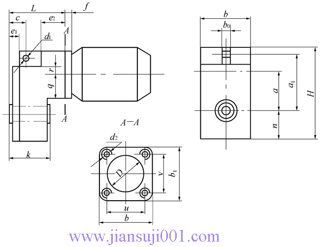 QS型起重機(jī)“三合一”運(yùn)行機(jī)構(gòu)用減速器的外形尺寸和安裝尺寸