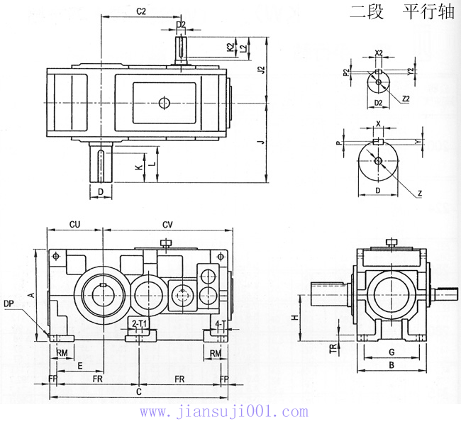 TK系列齒輪減速機(jī)二段平行軸外形安裝尺寸