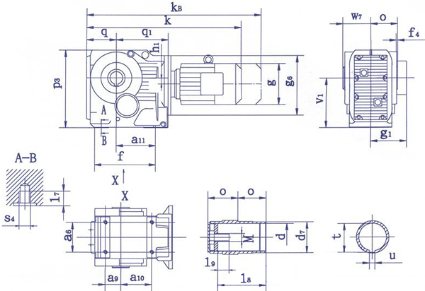 QSH系列斜齒-圓錐齒輪減速電機(jī)軸裝尺寸