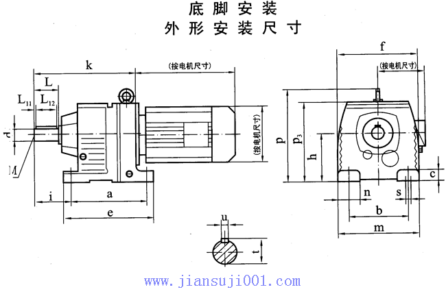 TXR37-TXR167斜齒輪減速電機(jī)底腳安裝外形安裝尺寸