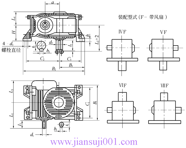 KW型錐面包絡(luò)圓柱蝸桿減速機(jī)(JB-T5559-91)