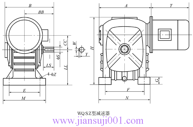 WQSZ型圓柱蝸桿減速器主要尺寸