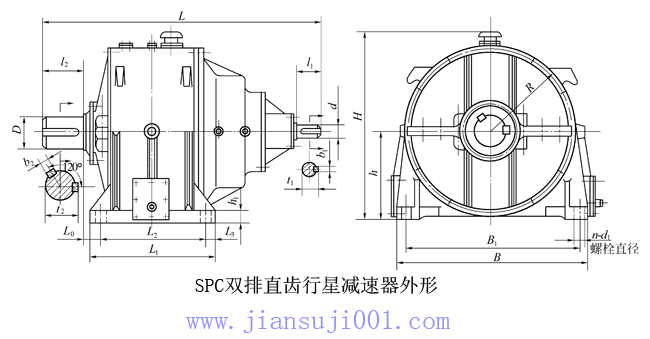 SPC雙排直齒行星減速機外形及其安裝尺寸