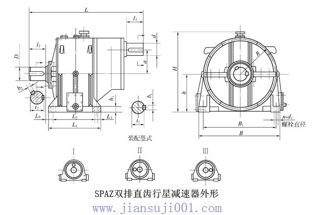 SPAZ雙排直齒行星減速機外形及其安裝尺寸