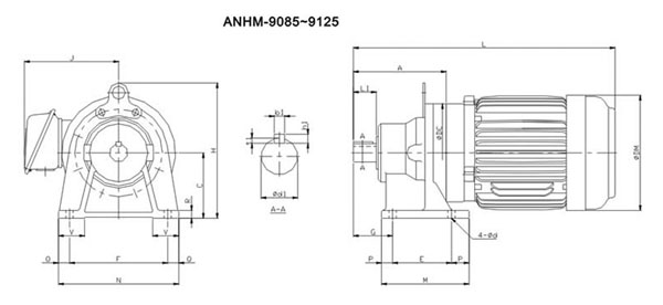 ADC系列擺線減速機(jī)尺寸圖表ANHM-9085~9125