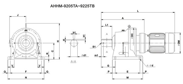 ADC系列擺線減速機(jī)尺寸圖表AHHM-9205TA~9225TB