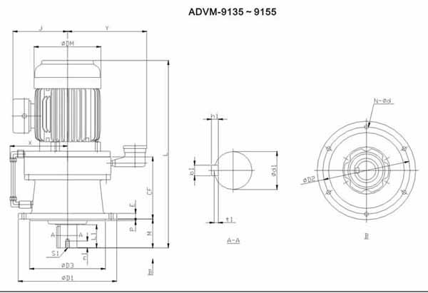 ADC系列擺線減速機(jī)尺寸圖表ADVM-9135~9155TB