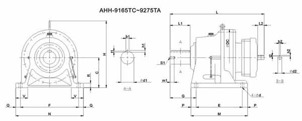 ADC系列擺線減速機尺寸圖表AHH-9165TC~9275TA