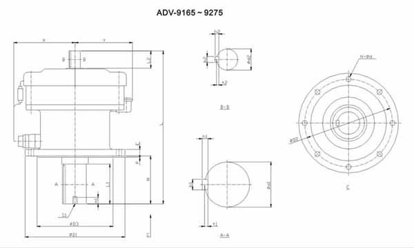 ADC系列擺線減速機尺寸圖表ADV-9165~9275