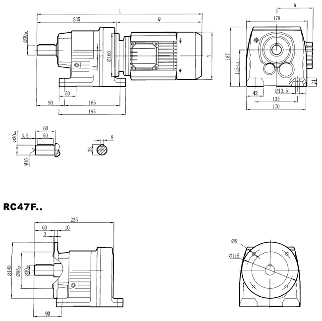 RC硬齒面減速機(jī)-RC47..型外形及安裝尺寸