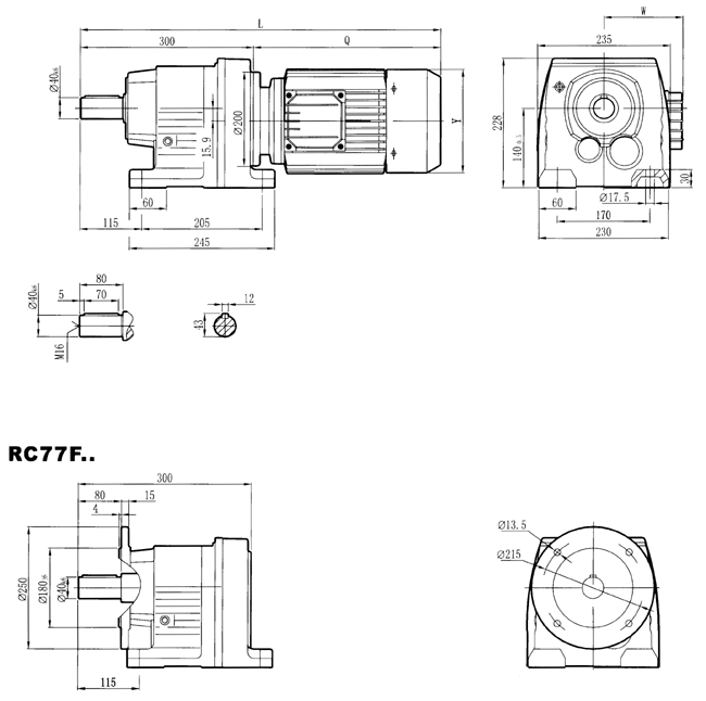 RC硬齒面減速機(jī)-RC77..型外形及安裝尺寸