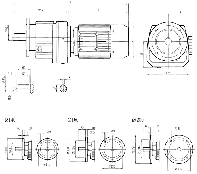 RC硬齒面減速機(jī)-RCF47..型外形及安裝尺寸