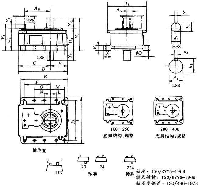 4PC160N~400N型四級斜齒輪減速器外形尺寸