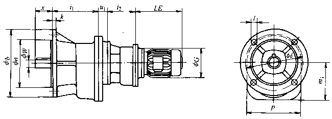 QVU系列齒輪減速三相異步電動機(jī)凸緣安裝外形及其安裝尺寸