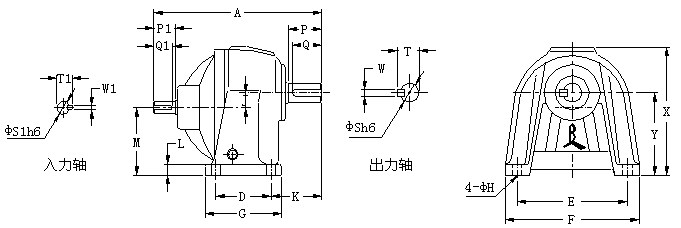 CVD型:立式雙軸型齒輪減速機(jī)的外形尺寸圖