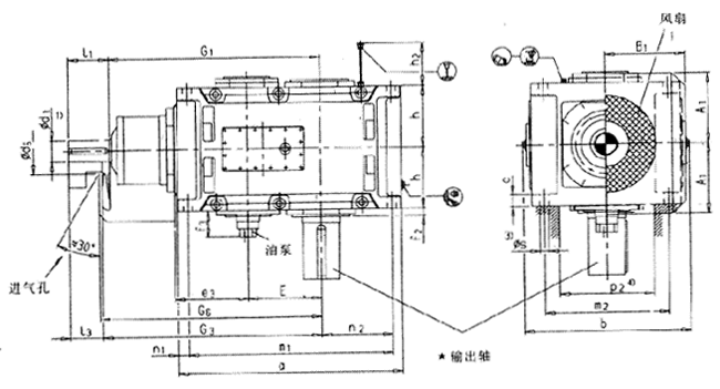 直交軸齒輪箱二級傳動立式安裝(類型B2.V)