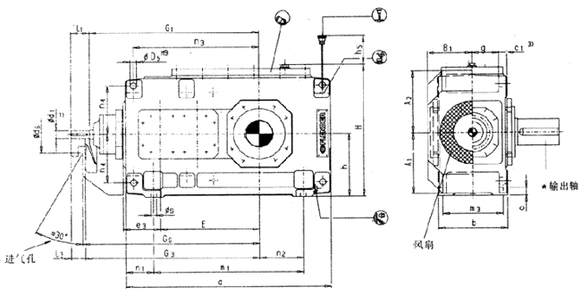 直交軸齒輪箱三級傳動(dòng)臥式安裝(B3.H)