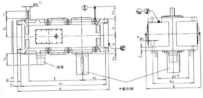 平行軸齒輪箱三級(jí)傳動(dòng)立式安裝(類型H3.V)