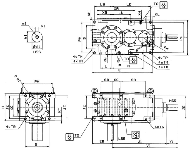 MC系列硬齒面中型齒輪減速機(jī)安裝尺寸(2級(jí)錐齒輪斜齒輪減速器垂直安裝)