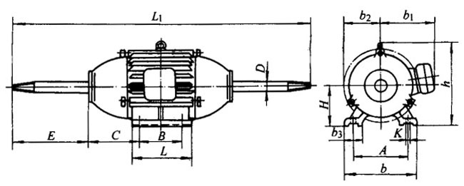 JP2系列磨光三相異步電動(dòng)機(jī)外形及安裝尺寸