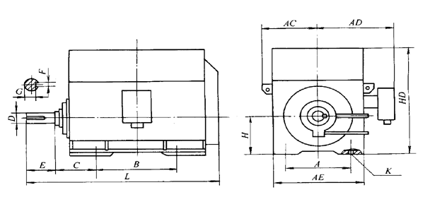 YD系列雙速三相異步電動(dòng)機(jī)外形及安裝尺寸(6kV)