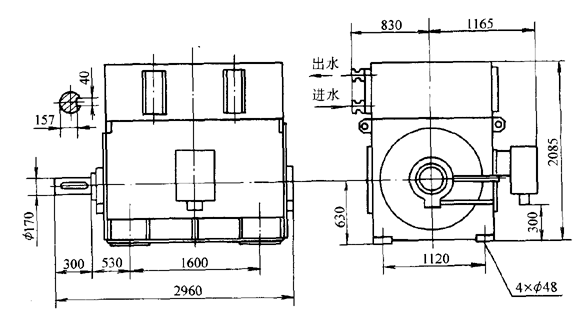 YD系列雙速三相異步電動(dòng)機(jī)外形及安裝尺寸(6kV)