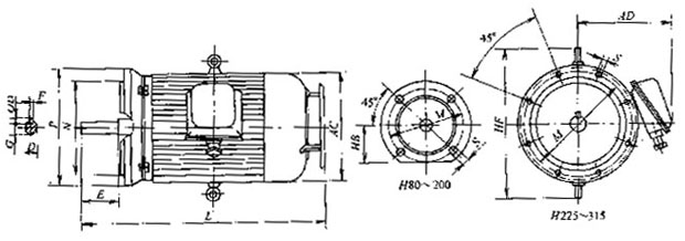 Y-H系列船用三相異步電動機(jī)(IP44)外形及安裝尺寸