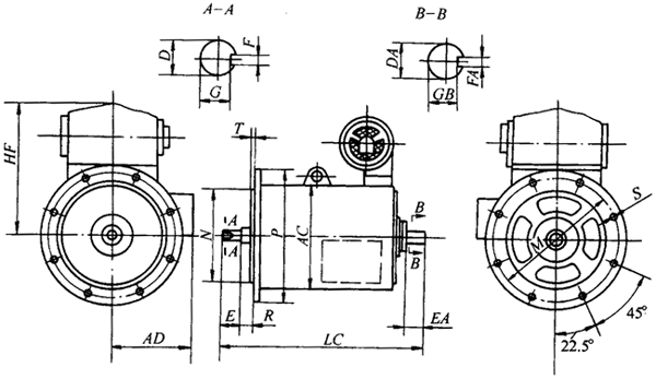 YTDT系列電梯用異步電動(dòng)機(jī)外形尺寸