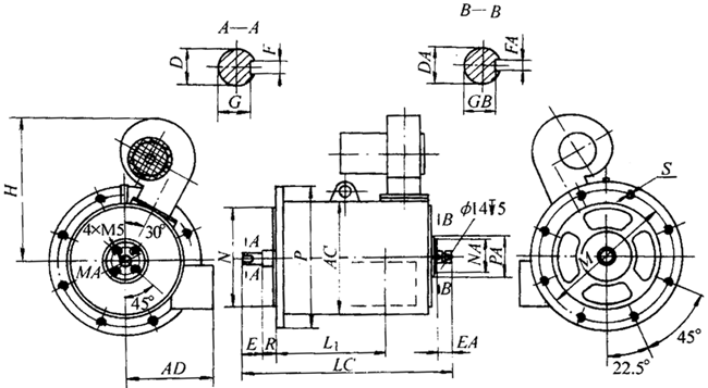 YYTD調(diào)速電梯用電動機(jī)外形尺寸圖