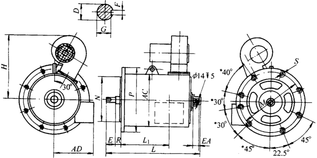 YYTD雙速電梯用電動機(jī)外形尺寸圖