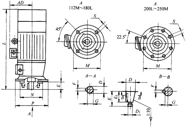 YZRE系列起重及冶金用繞線轉(zhuǎn)子制凍三相異步電動機(jī)外形尺寸