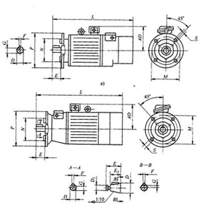 YZRE系列起重及冶金用繞線轉(zhuǎn)子制凍三相異步電動機(jī)外形尺寸