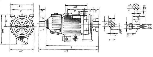 YZRF(YZRG)自帶風(fēng)機(jī)(管道通風(fēng))型起重及冶金用三相異步電動(dòng)機(jī)外形尺寸